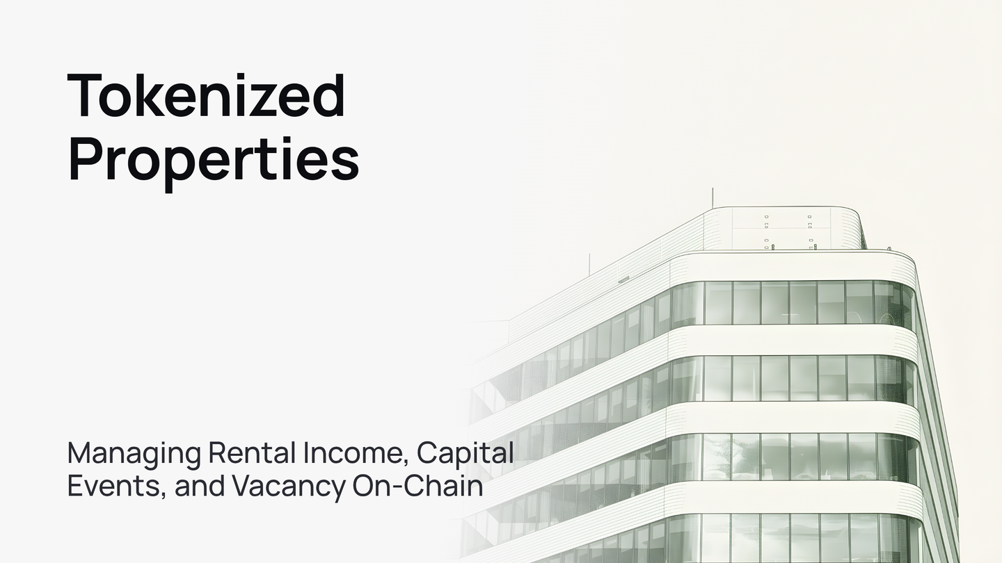 A modern glass office building against a clear blue sky, symbolizing tokenized real estate.