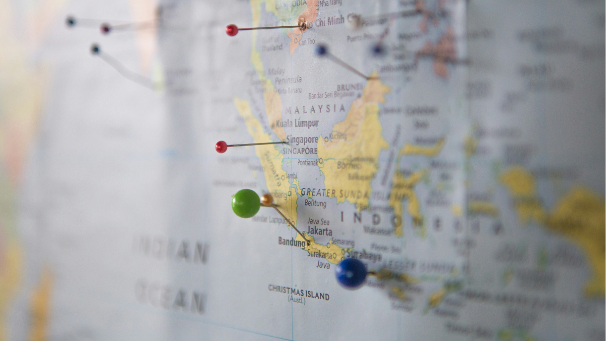 World map with pins