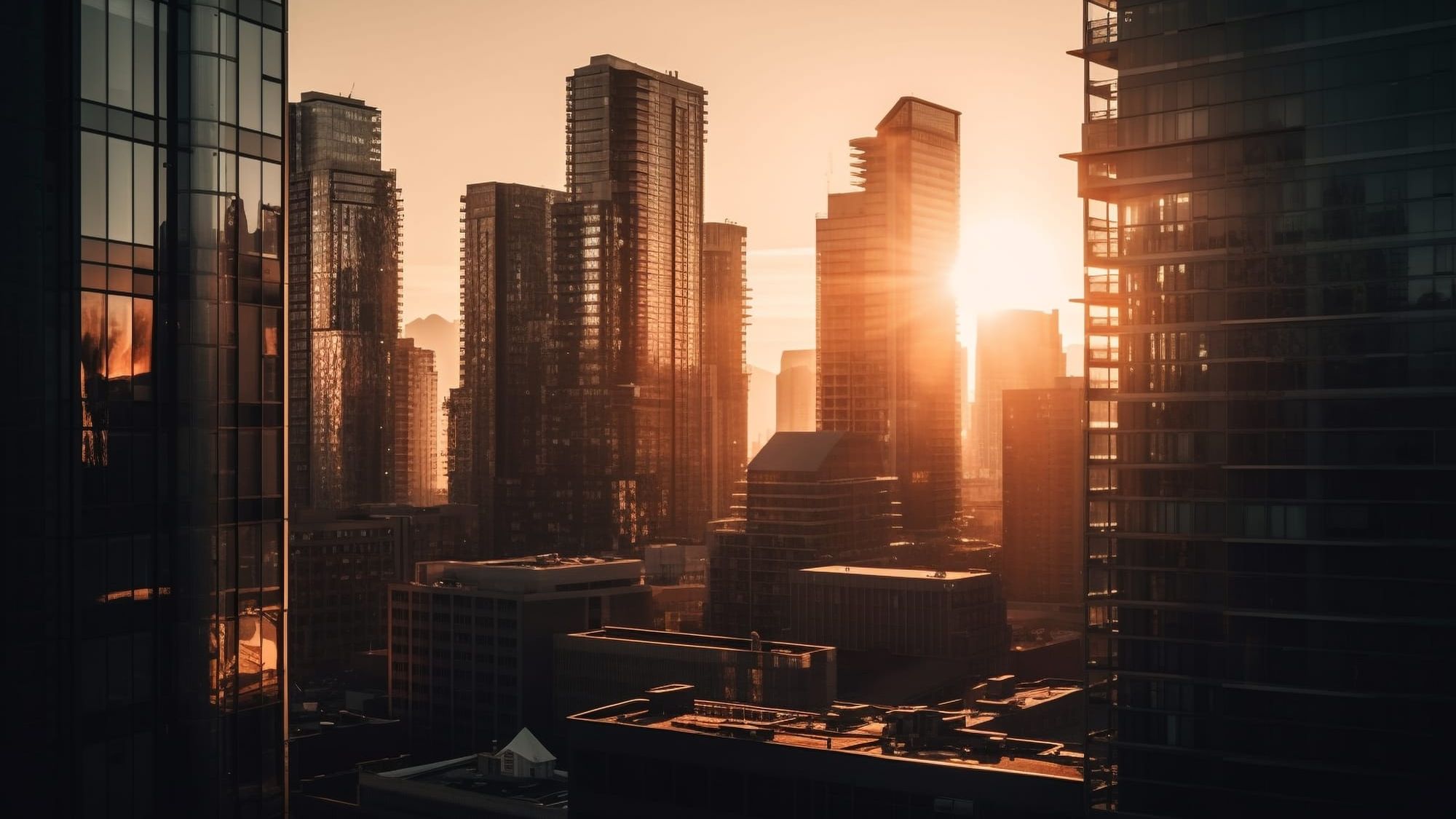 Photo of modern skyscrapers at sunrise — symbolizing the dawn of real estate tokenization and the transformation of global property markets.