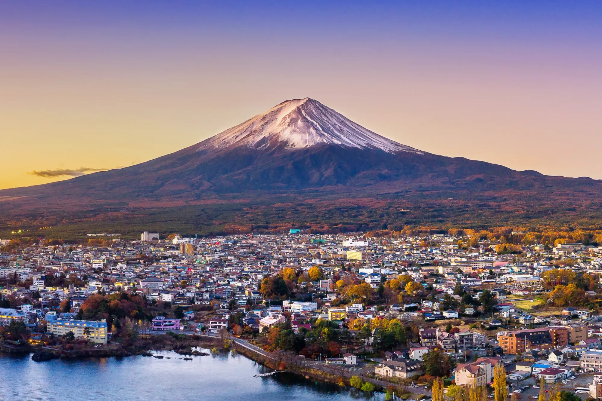 Fuji mountain Kawaguchiko lake Sunset autumn seasons Japan