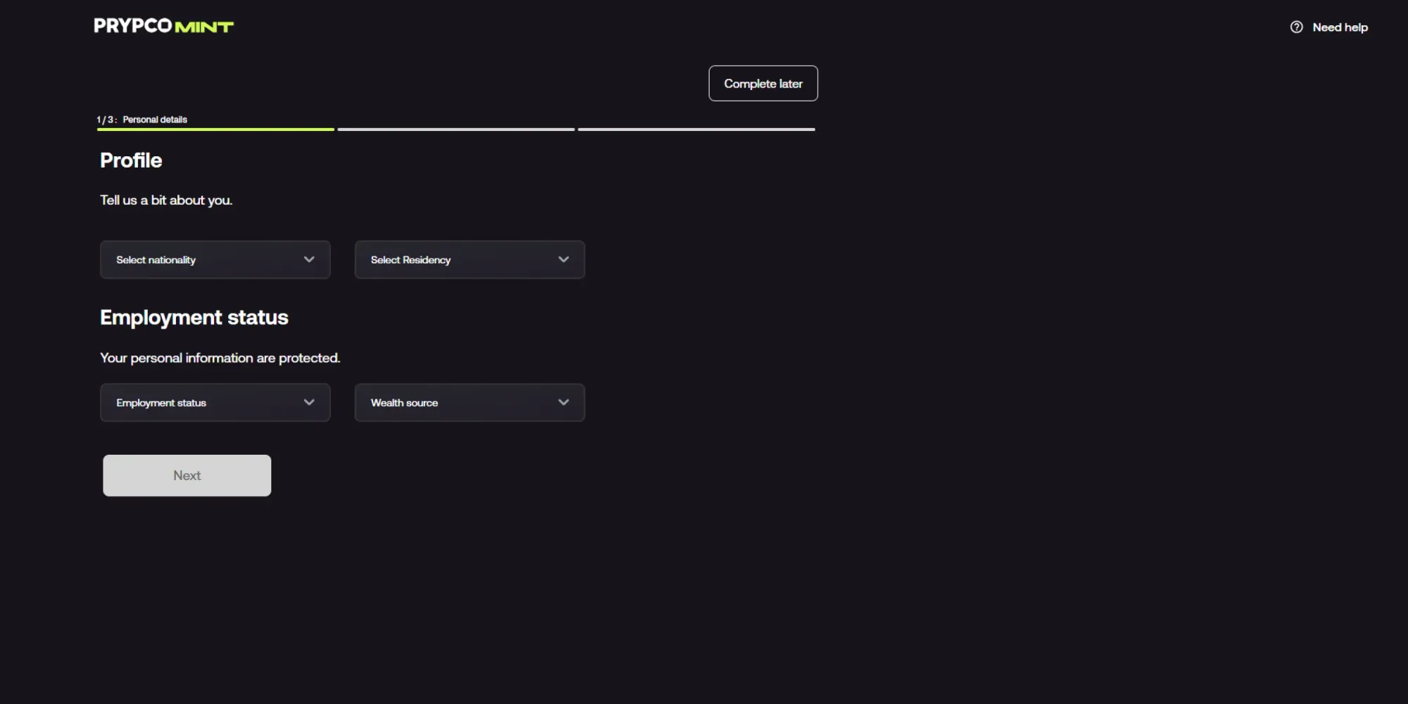 Registration on Prypco Mint