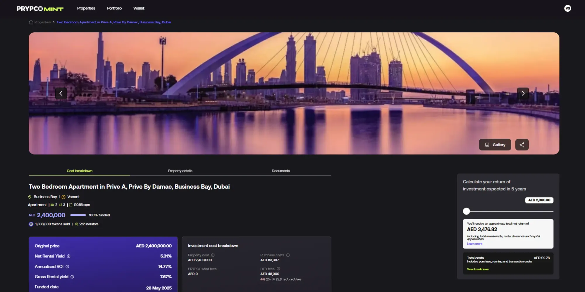Photo of the Business Bay apartment — the first tokenized real estate asset on Prypco Mint