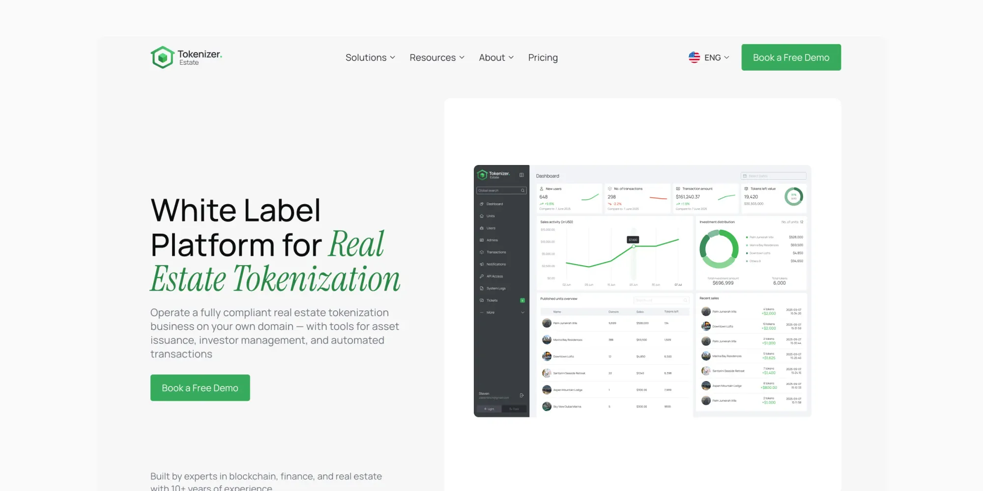 Screenshot of Tokenizer.Estate website homepage, April 2026