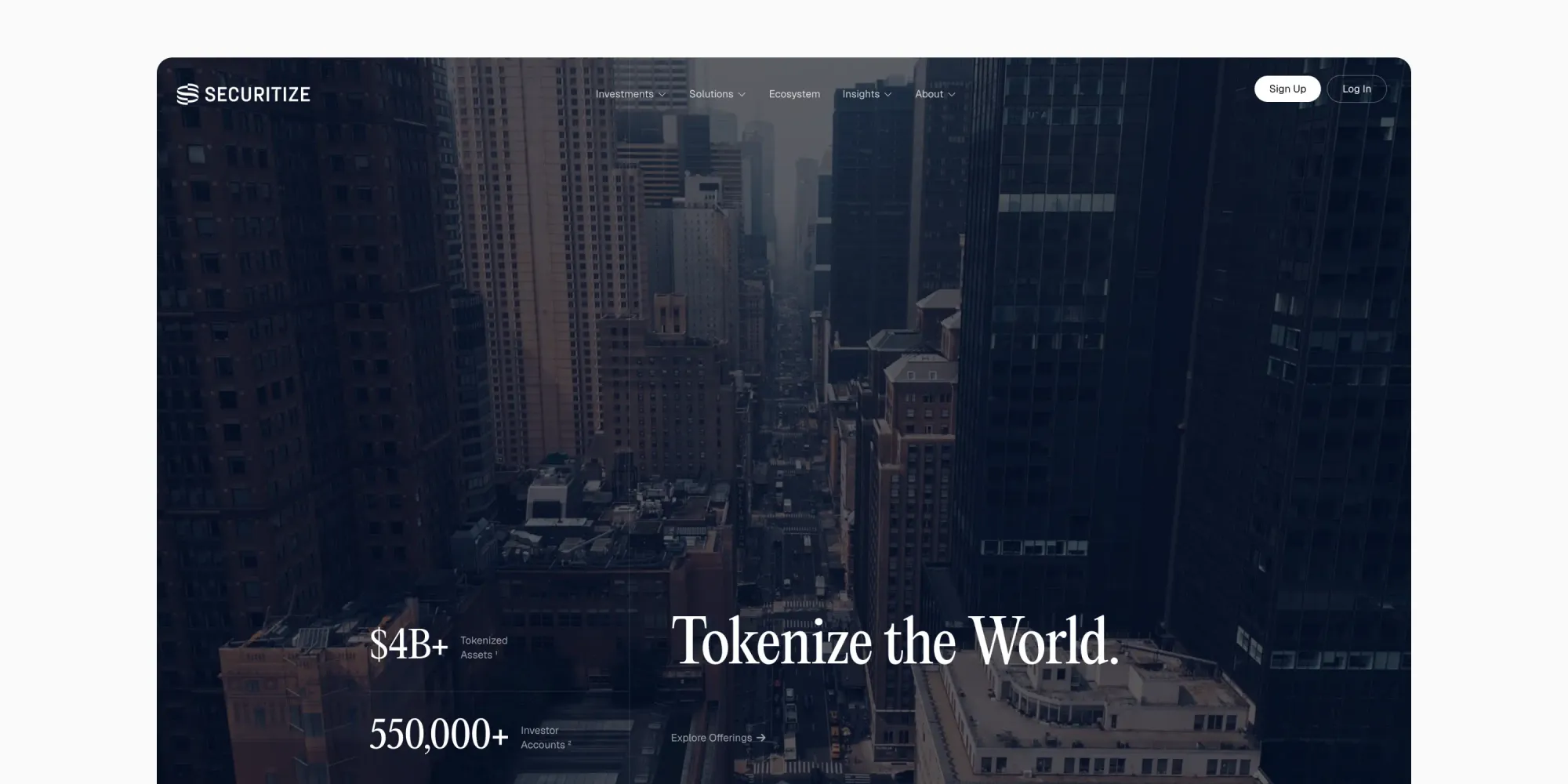 Screenshot of Securitize website homepage, April 2026