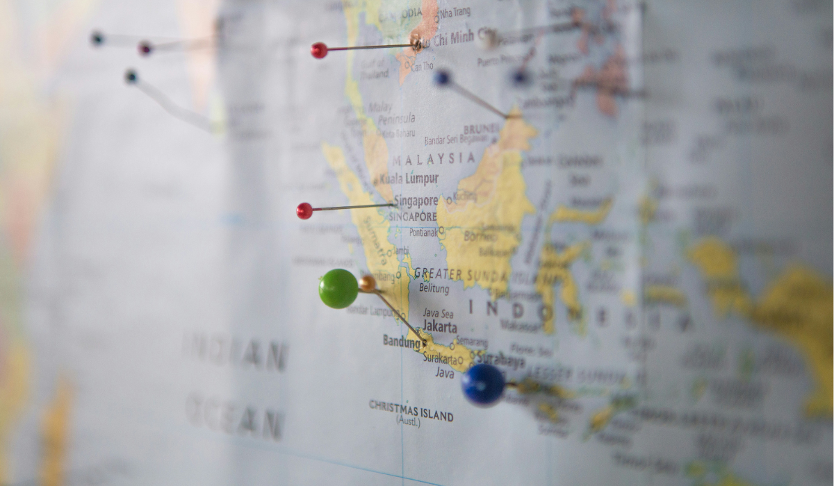 World map with pins